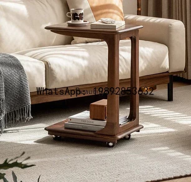 18Solid wood simple black walnut mobile coffee table bedside small