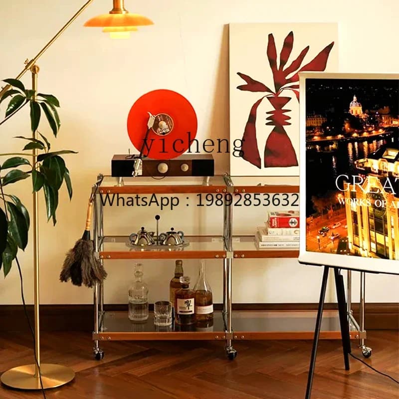 b27 medieval stainless steel shelf solid wood storage display dining side cabinet floor multi-layer bookshelf