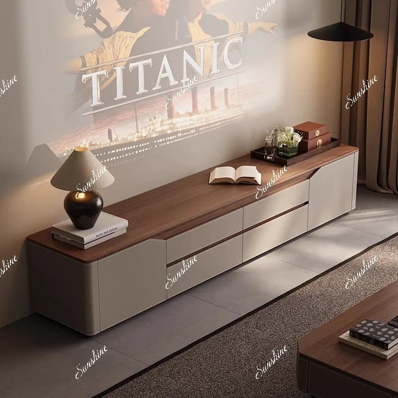 Retro solid wood TV cabinet, living room household small apartment minimalist walnut TV cabinet