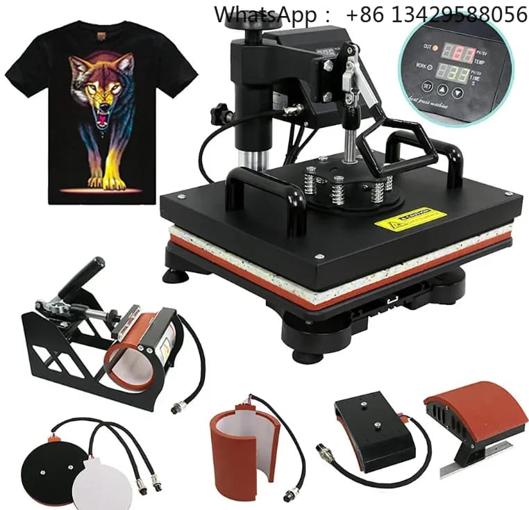 5 in 1 Automatic Multi-Function Heat Press Machine for T-Shirts Caps Mugs Hot Transfer T-Shirt Printing Manual Combo Letterpress