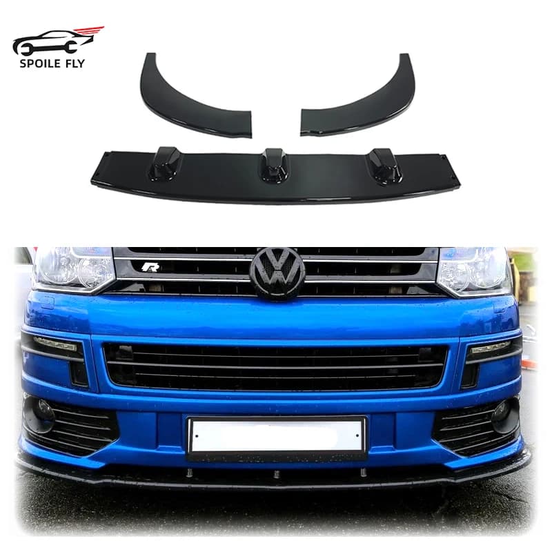 For Volkswagen VW Multivan T5 Facelift Transporter T5.1 2004-2015 3PCS Front Bumper Splitter Lip Spoiler Body Kit Glossy Black