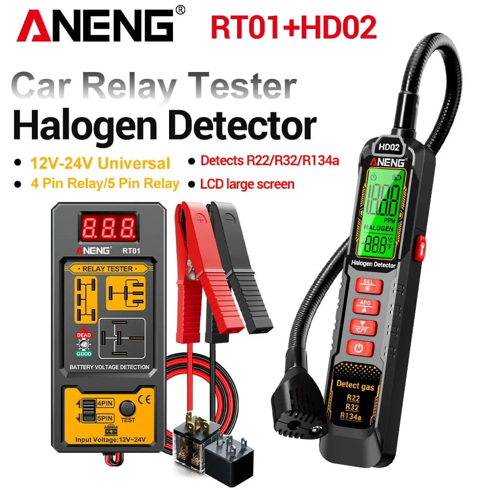 ANENG HD01 Refrigerant Leak Detector RT01 Automotive Relay Tester 12V 24V Car Diagnostic Tool Kit for Air Conditioning and Vehic