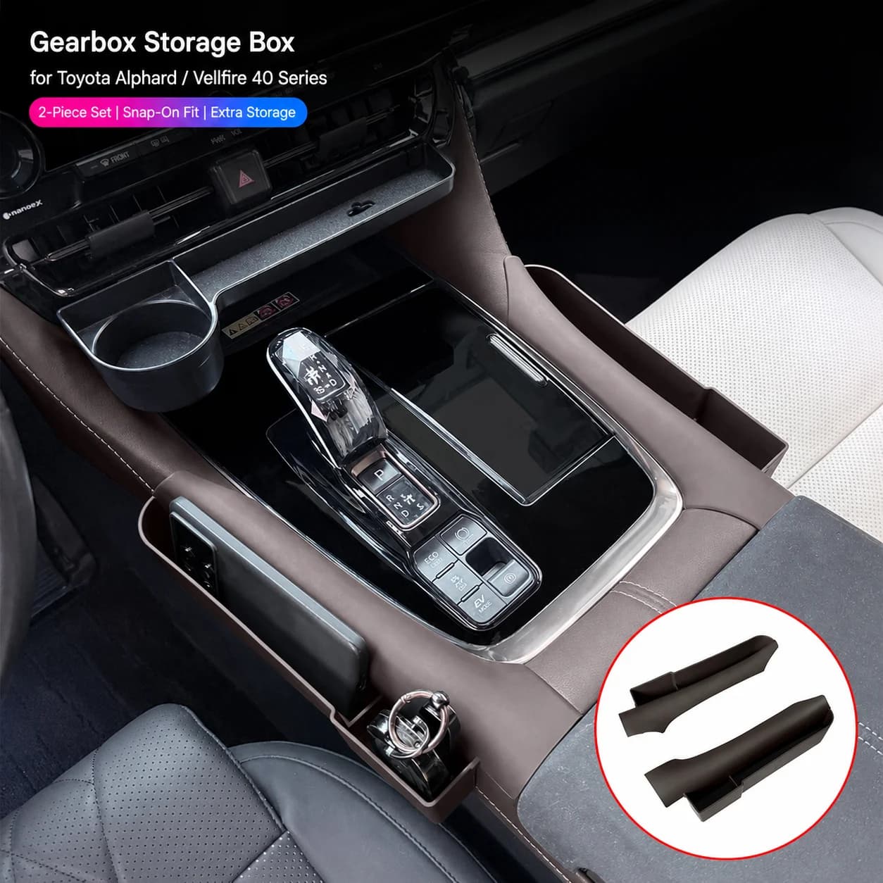 Car ABS Gearbox Storage Box 2PCS for Toyota Alphard/Vellfire 40 Series LHD RHD Center Console Organizer Interior Accessories
