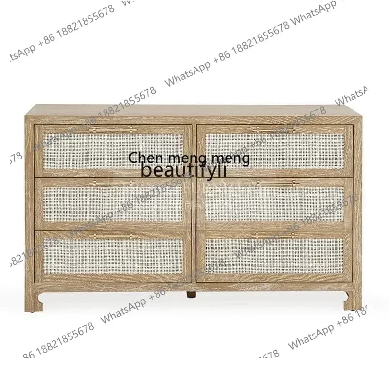 X R0R American solid wood rattan chest cabinet multifunctional storage porch cabinet bedroom bedside cabinet