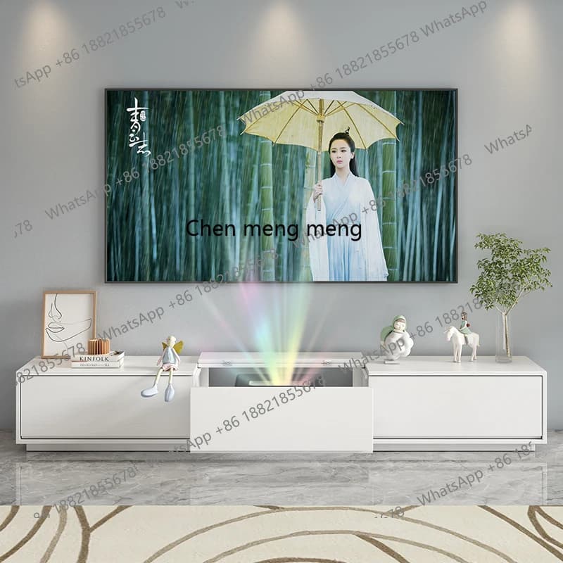 TV cabinet new projector solid wood TV cabinet floor free telescopic storage