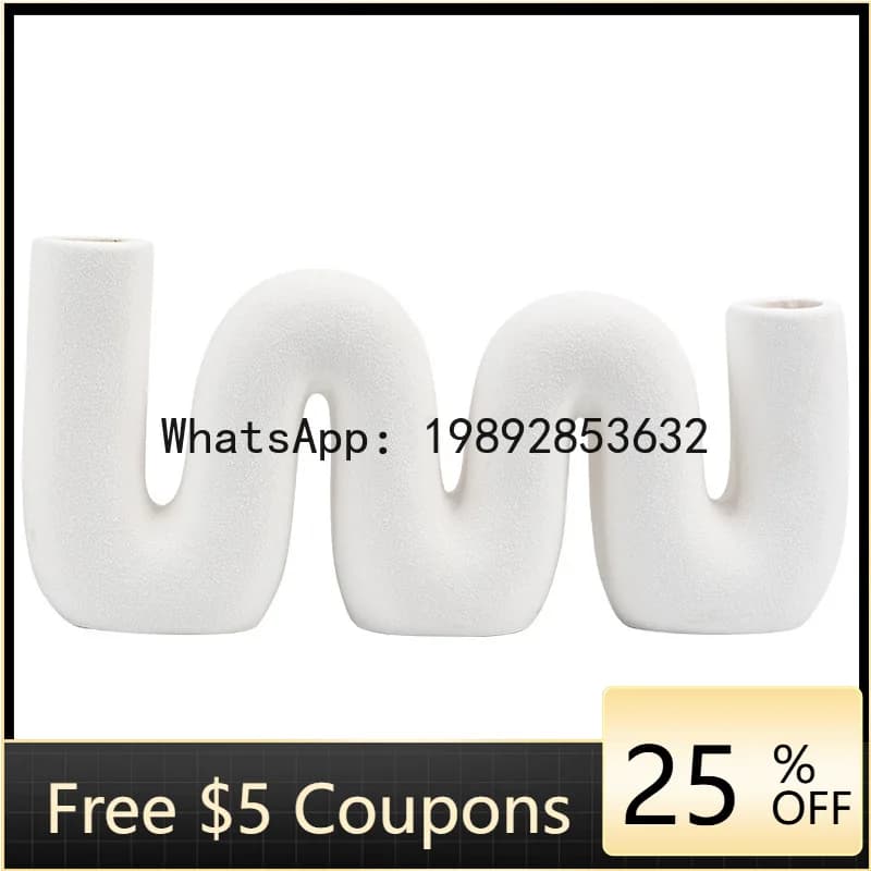 Creative Geometric Hollowed-Out Pipe Flower Vase Wave-shaped Curved Pipe Flower Arrangement Flowerpot Ceramic Artwork