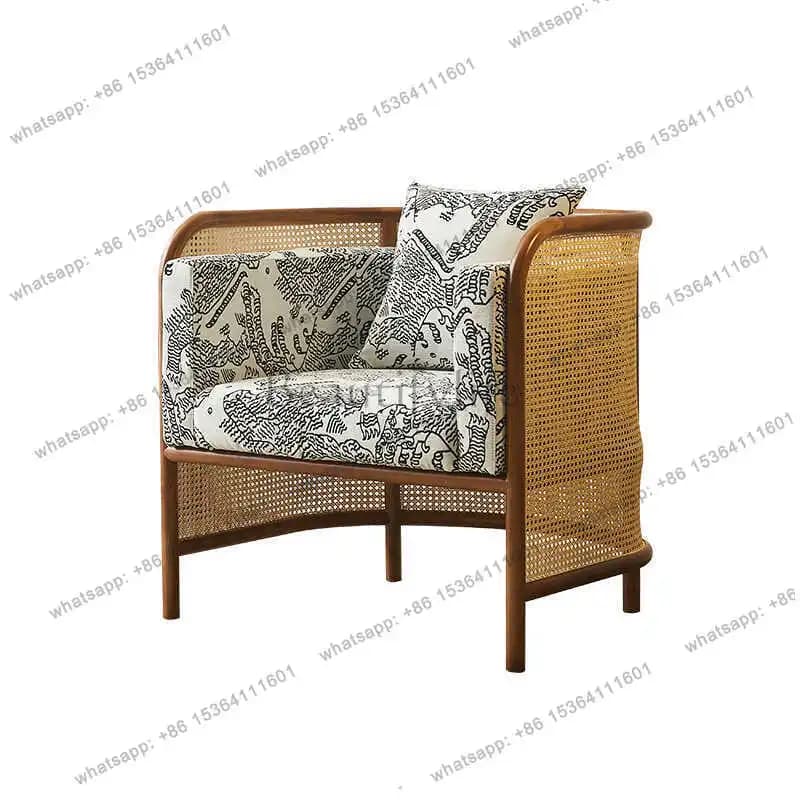 Nordic solid wood single sofa, antique rattan sofa chair