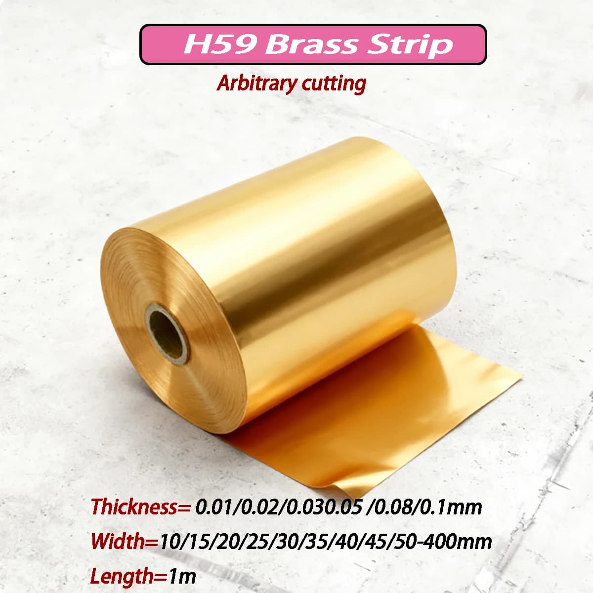 Length=1M H59 Brass Strip/Brass Sheet/Brass SkinLaser Cutting, Thickness 0.05 0.1 0.2 0.3 0.5-1mm