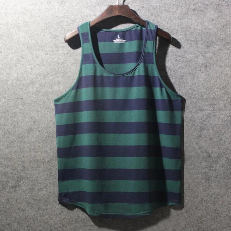 Striped Fitness Vest Men Summer Sports Tank Tops Fashion All-match Loose Streetwear Beach Sleeveless T Shirts Daily Basketball