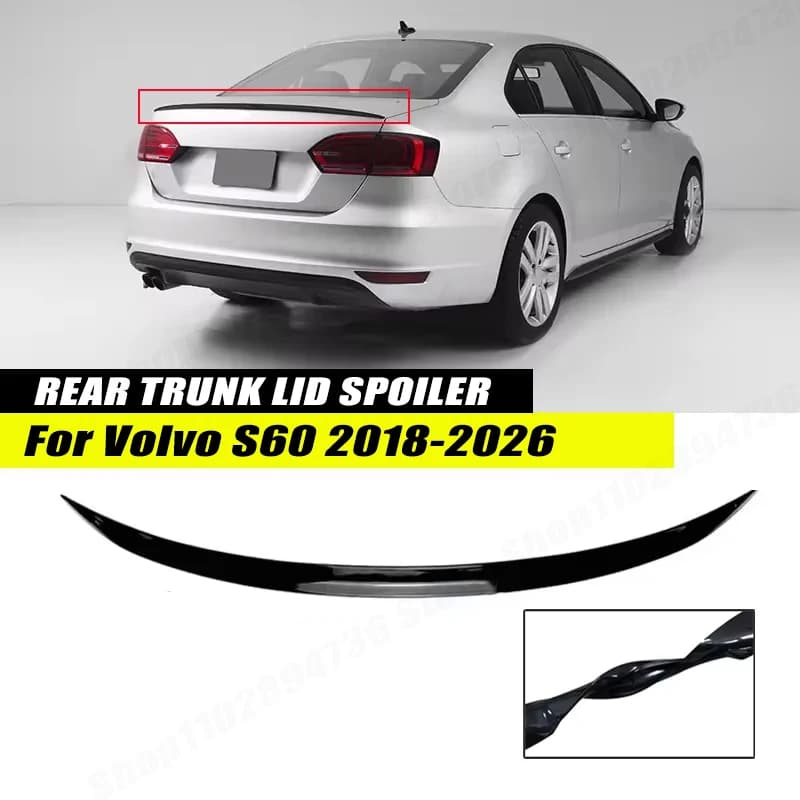 120CM Gloss Black Soft Rubber Rear Trunk Spoiler Lip Splitter 5D Carbon Look Car Accessories For Volvo S60 2018-2026