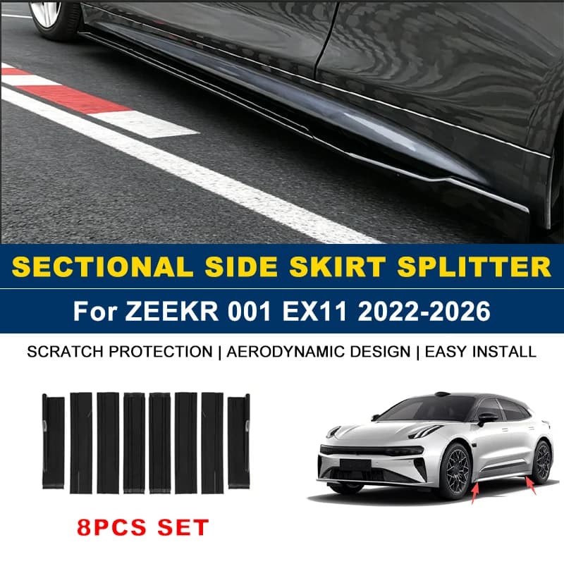 2.2m Sectional Side Skirt Extension Lips Side Spoiler, Car Exterior Modified Upgrade Kit For ZEEKR 001 EX11 2022-2026 2023 2024