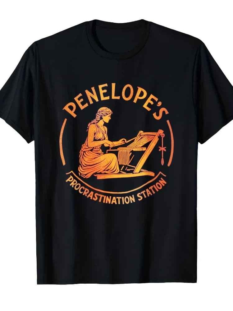 Funny Greek Mythology-Penelope'S Procrastination Station Vintage Design-100% cotton summer O-neck printed men's T-shirt.