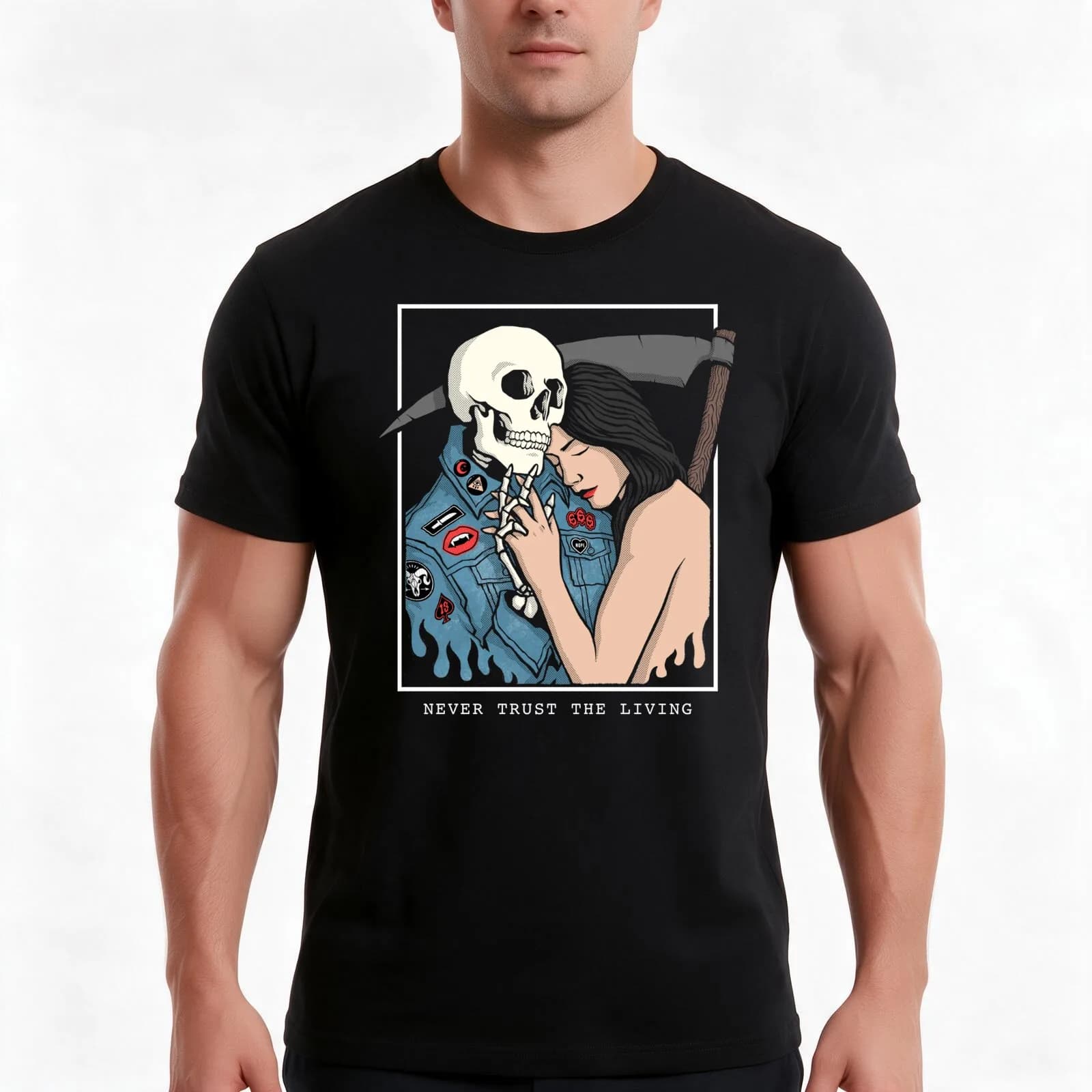 Never Trust the Living T-Shirt, Summer Casual Cotton Tee, Oversized Streetwear Tops, Vintage Graphic Print, Unisex Men Women