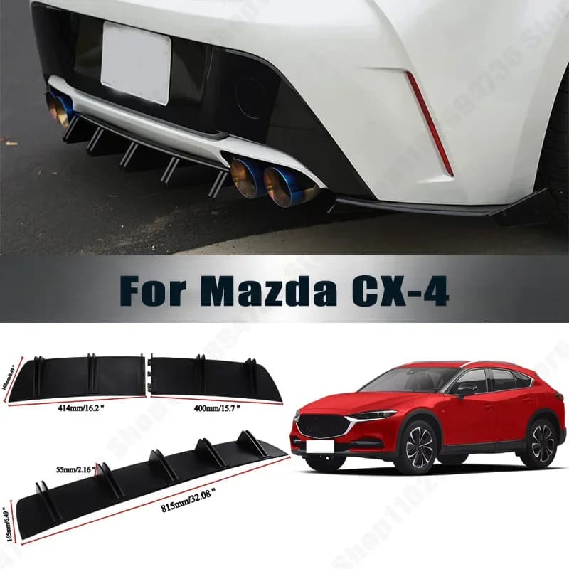 For Mazda CX-4 Rear Diffuser Shark Fin Double Wing ABS Curved Aero Spoiler Anti-Collision Chassis Protector Car Styling