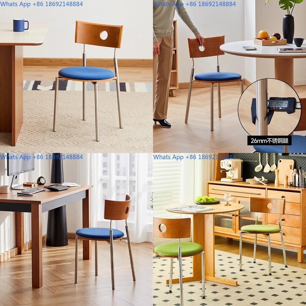 Vintage Dining Chair Nordic Style Solid Wood Backrest Chair for Home Use Elegant French Retro Design