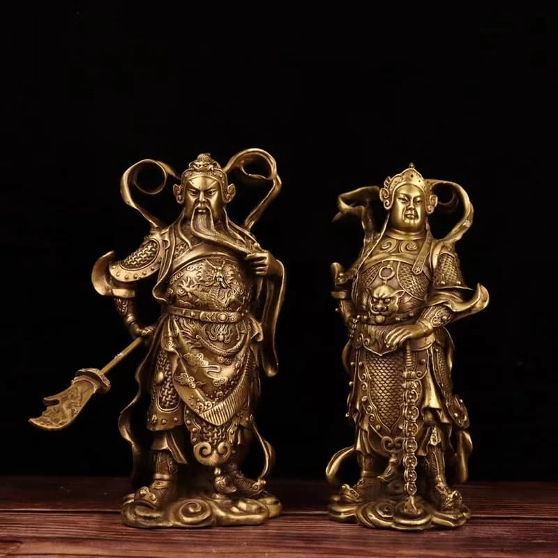 Brass Gālan Buddha statue ornaments, Guan Gong, Wei Tuo Bodhisattva ornaments, home protection and worship guardian god crafts
