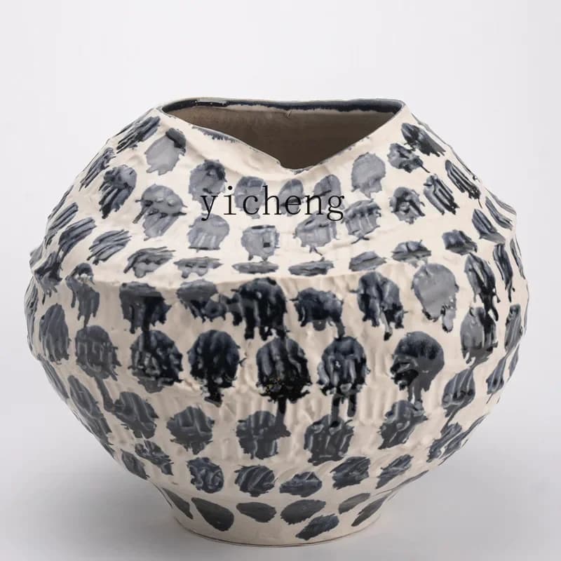 D21 Small Conch Ceramic Vase Home Pottery Pot Hand-painted Big Belly Flower Arrangement Table Decoration
