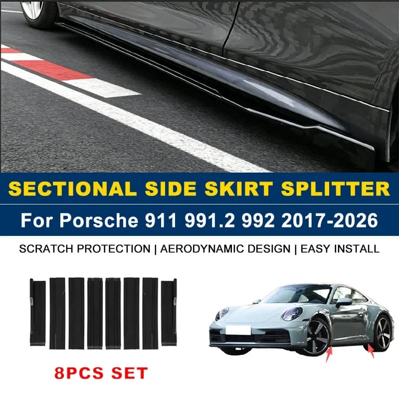 2m Sectional Side Skirt Extension Lips Side Spoiler, Car Exterior Modified Upgrade Kit For Porsche 911 991.2 992 2017-2026 2018