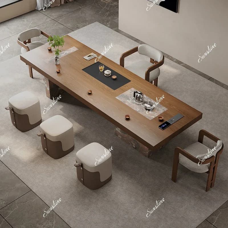 New Chinese ash wood tea table, desk integrated dual-purpose office creative tea table