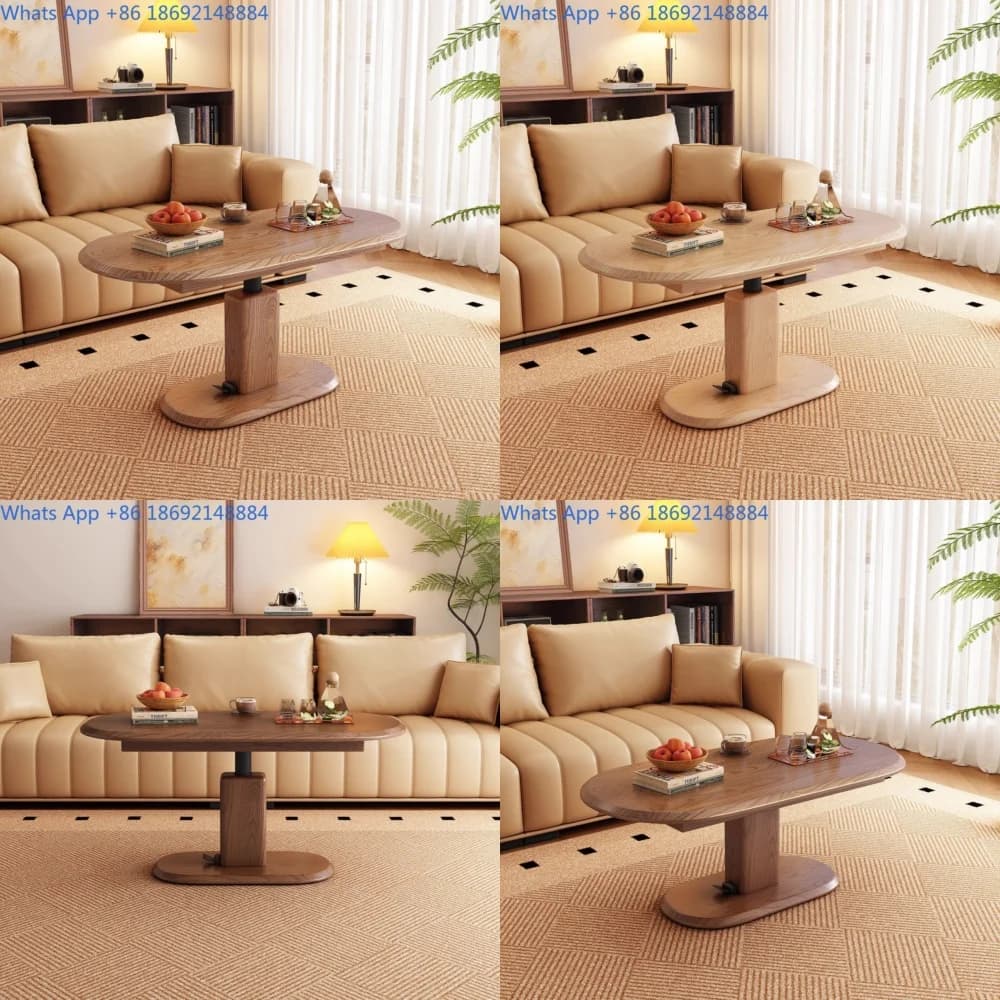 Solid Wood Adjustable Coffee Table Multi Functional Ash Grain Sofa Side Table Thickened Living Room Minimalist Console Desk