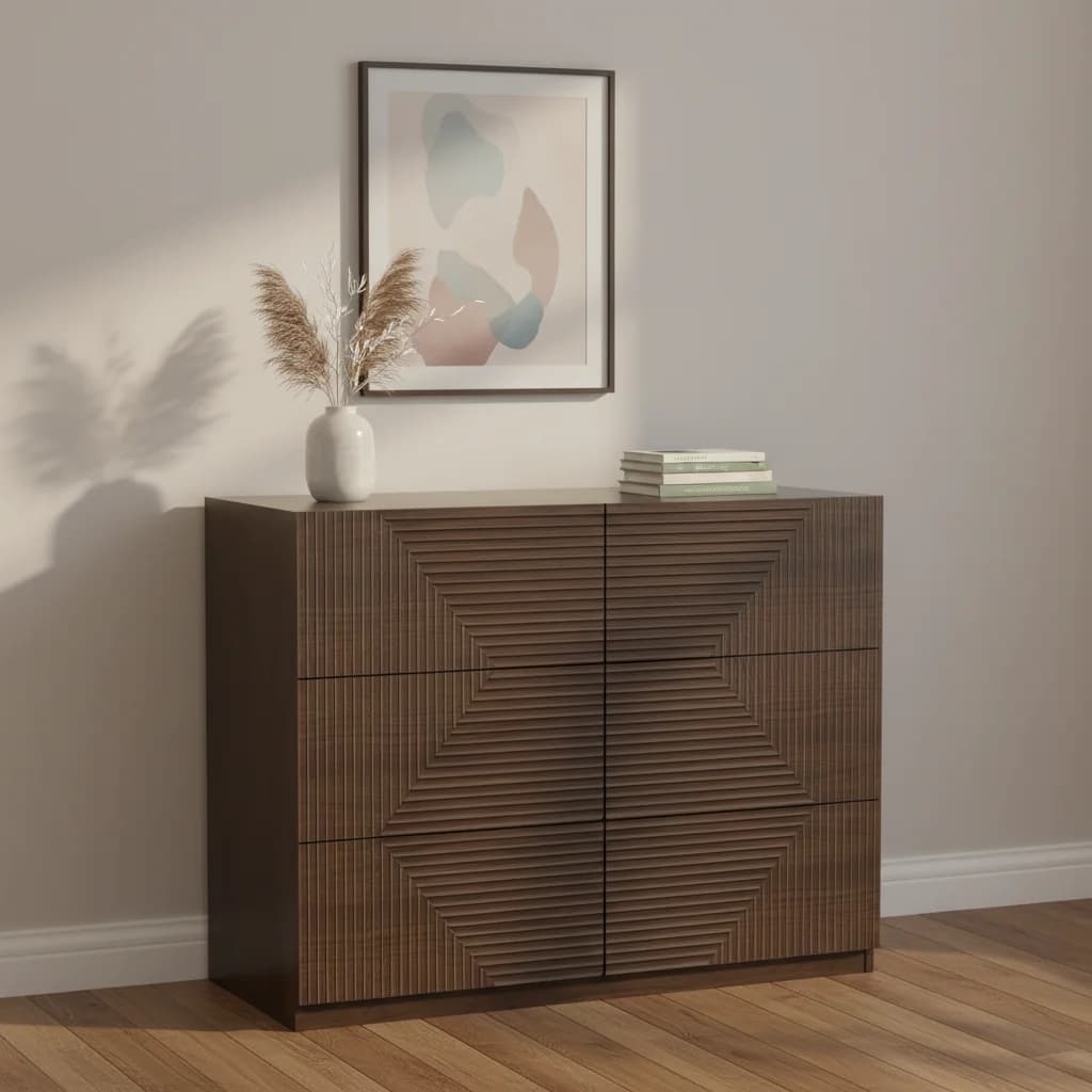 xx-Modern Brown 6-Drawer Raised Panel Wooden Living Room Chest of Drawers*