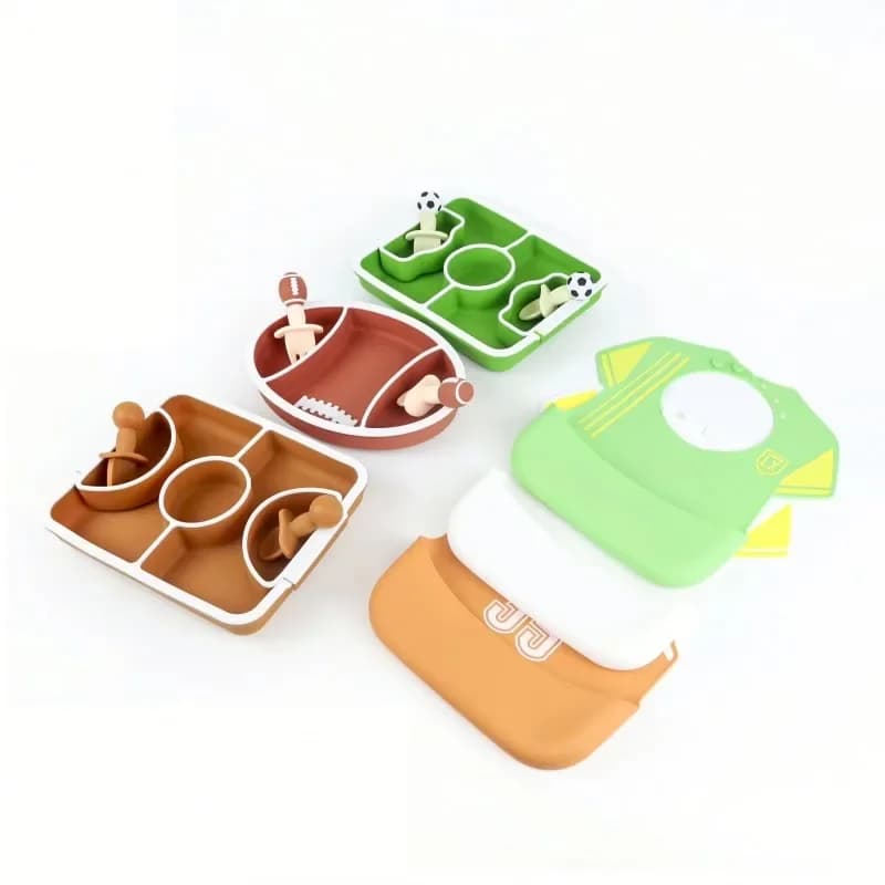 Portable Non-Toxic Unbreakable Children's Silicone Bowl Suction Cup Baby Feeding Tableware Set