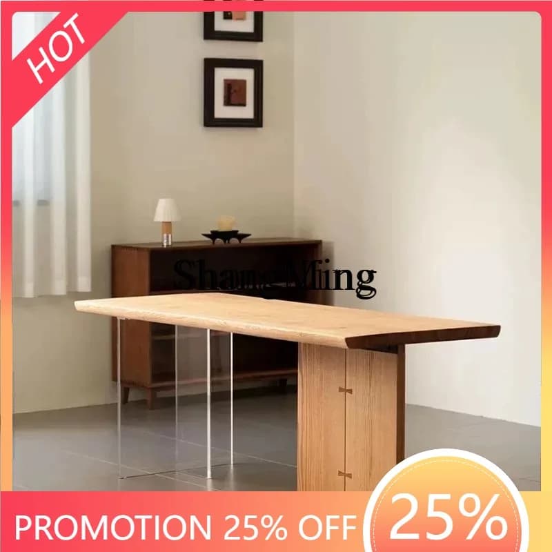 CL log tea table wabi sand wind acrylic ash wood tea  office solid wood large board tsuspended table