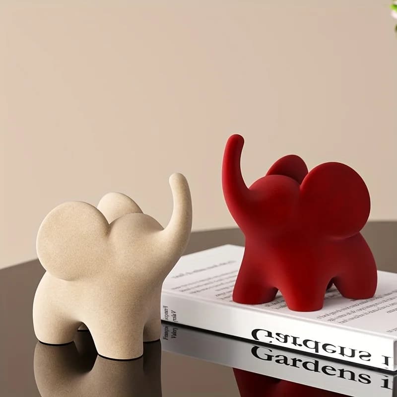 Charming Flocked Resin Elephant Figurine - Perfect For Living Room, Bedroom Decor & Wedding Gifts