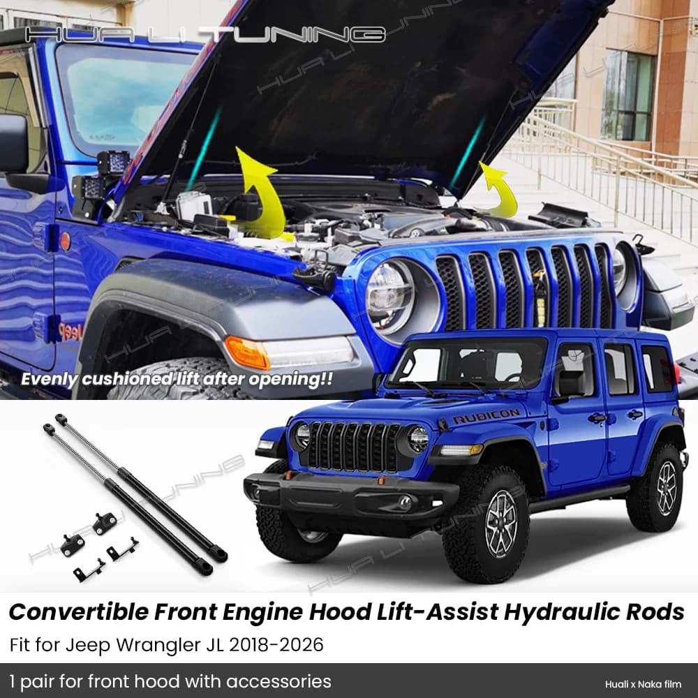 For Jeep Wrangler JL 2018-2026 Front Engine Hood Damper Bonet Struts Lift Assist Hydraulic German Strech Gas Spring Auto Tuning