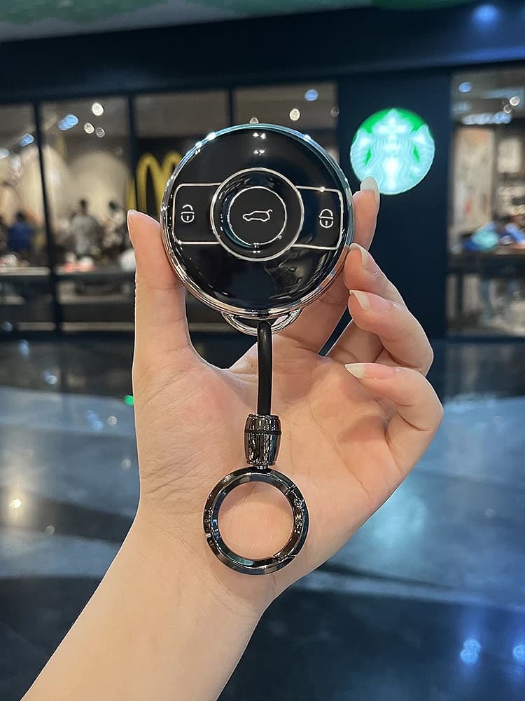 Leather Car Key Cover Fob Case Shell Holder for Mercedes Benz SMART Fortwo 1 BRABUS 1 Benz SMART 2023 2024 Keychain Accessories