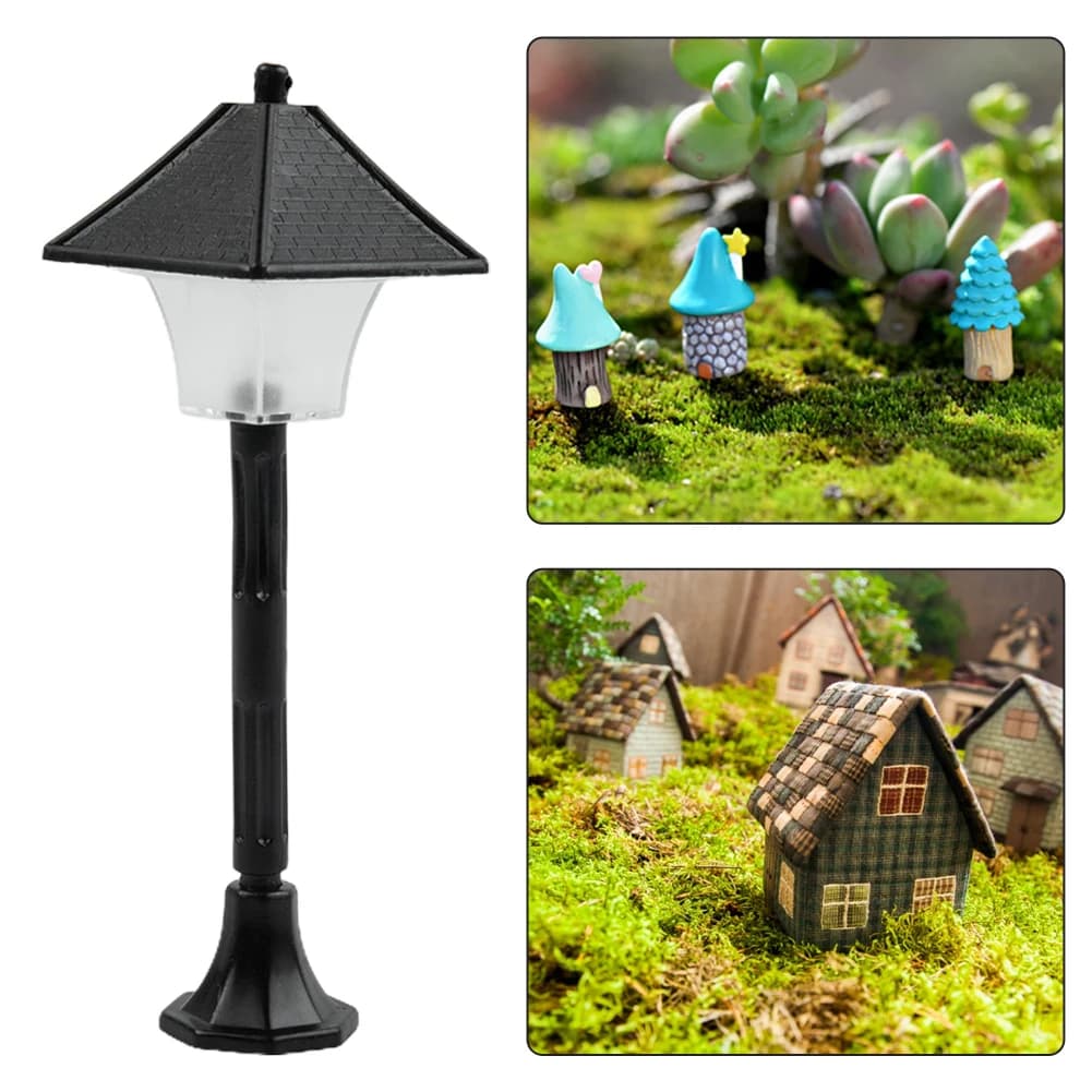 Miniature Street Post Lights Ornament for Model Garden Dollhouse Railway Train Pathway Lighting Battery Powered