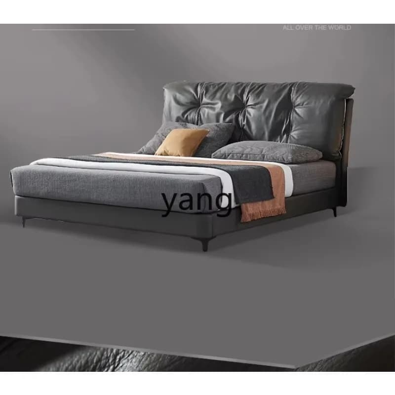LMM modern simple master bedroom marriage bed small apartment light luxury nappa leather Italian minimalist leather bed