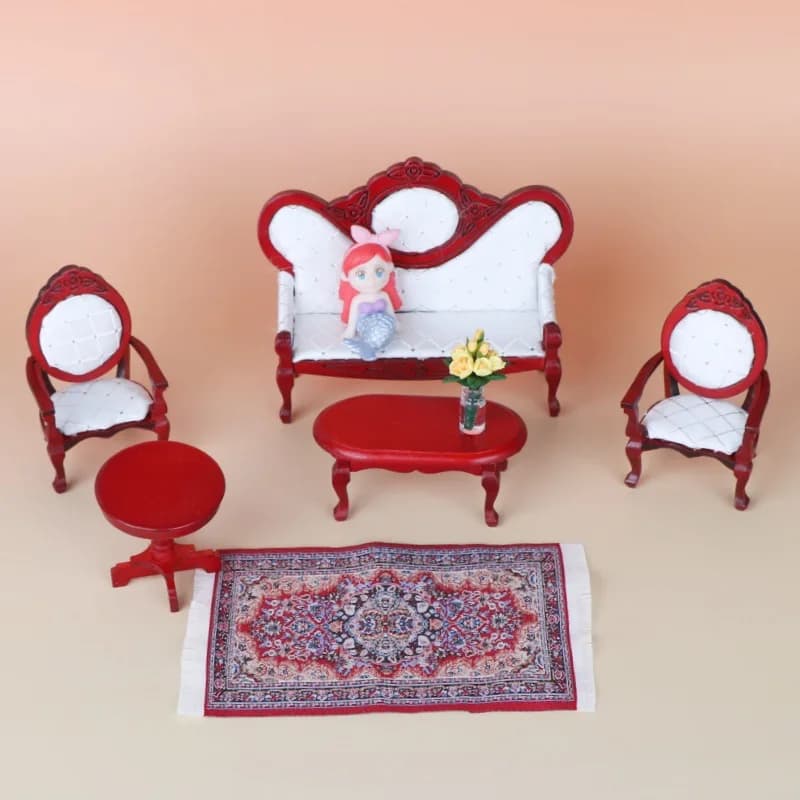 1set Mini Living Room Set Sofa Chair Coffee Table Stool Blanket Model Miniature Furniture Scene Decoration Dollhouse Home Decor