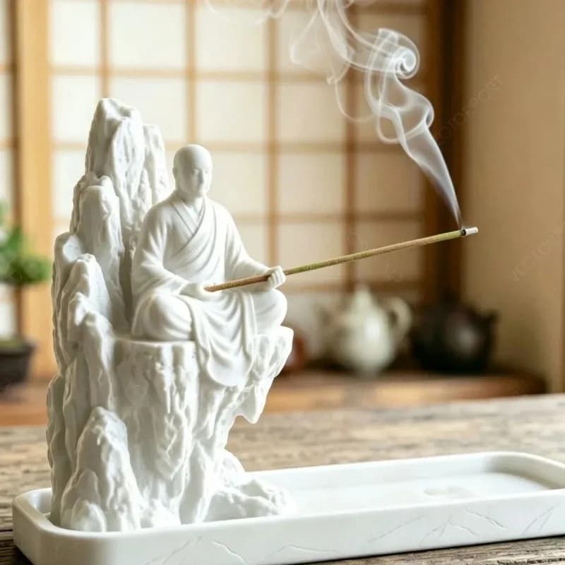 Chinese Zen style monk incense burner, indoor sandalwood incense burner, desktop incense decoration, plastic decoration