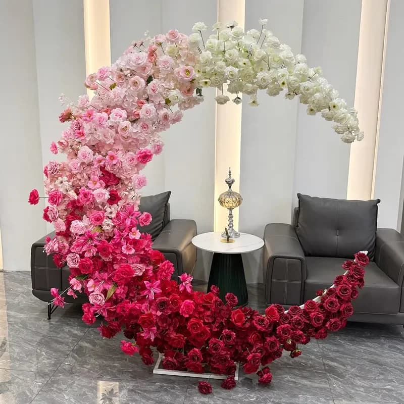 Hot Sale 2*2m Moon Shape Artificial Silk Arch Flower Row Party for Wedding Stage Decoration Aisle Backdrop Decor
