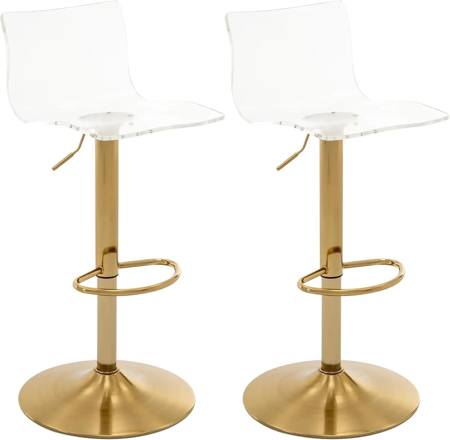 Acrylic Bar Stools with Mid Back,Set of 2,Transparent Adjustable Swivel Airlift Barstools,Counter Height Bar Chairs