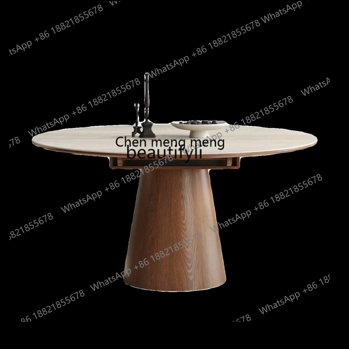 178French retro multi-functional travertine rock slab dining table foldable retractable designer dining table