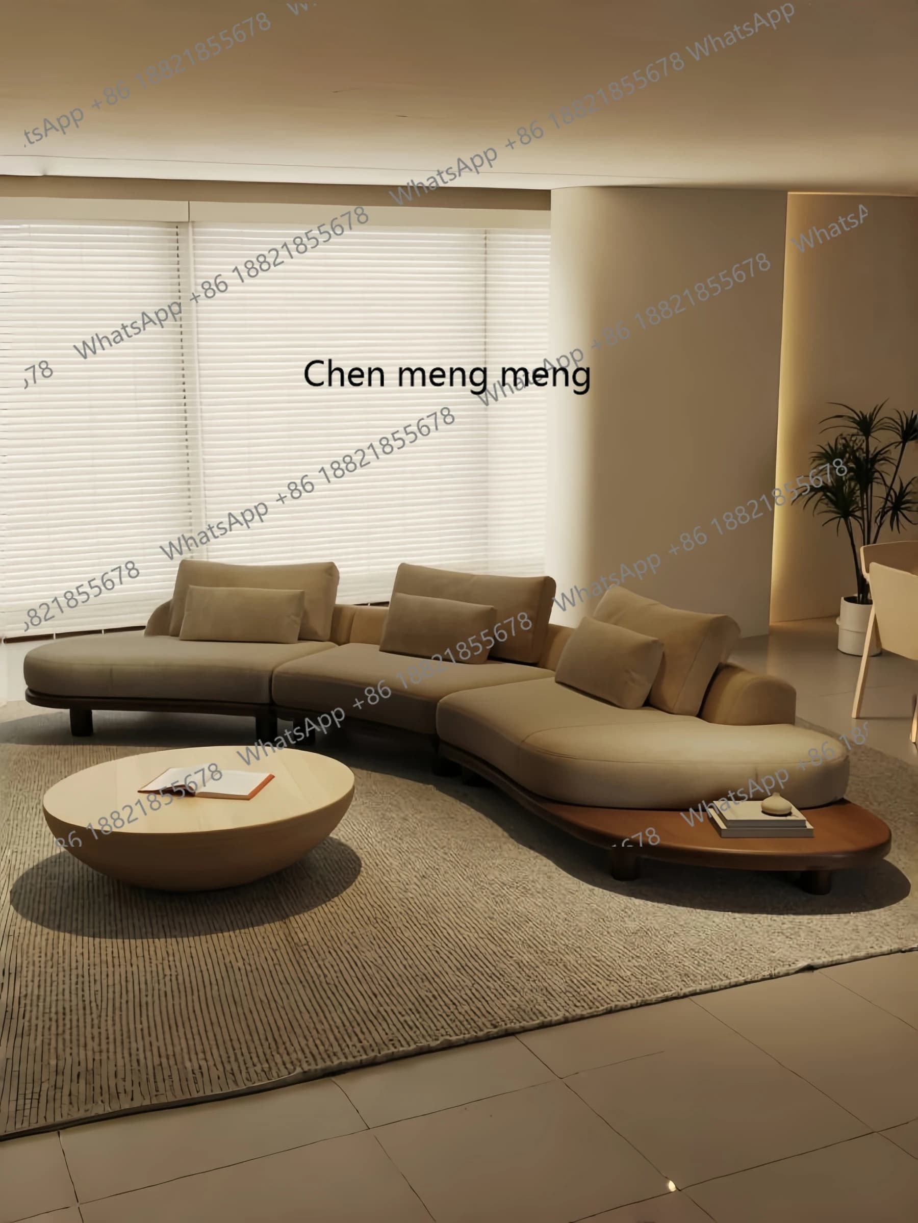 Italian wabi-sabi palm beach fabric sofa living room modern simple curved light luxury, reception sofa