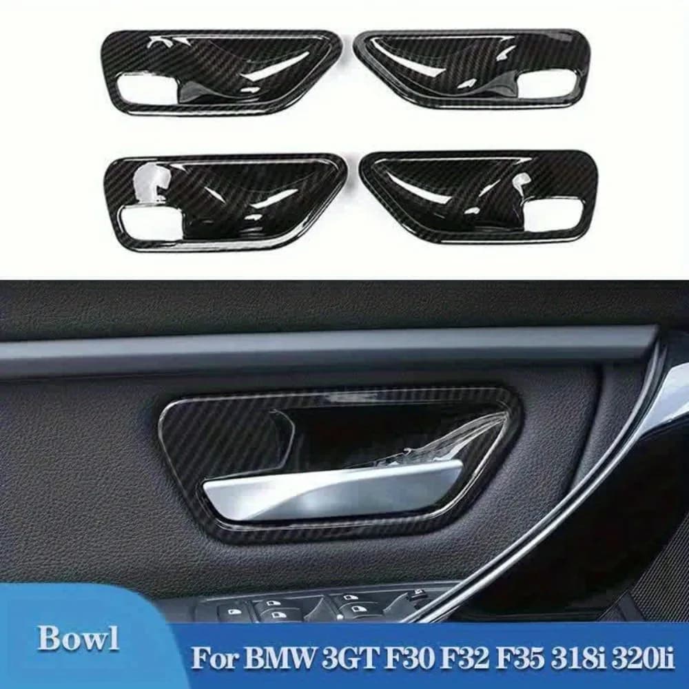 4Pcs Carbon Fiber Pattern Door Inner Handle Bowl Cover Trim for BMW 3GT F30 F32 F35 318i 320li Interior Decoration Accessories