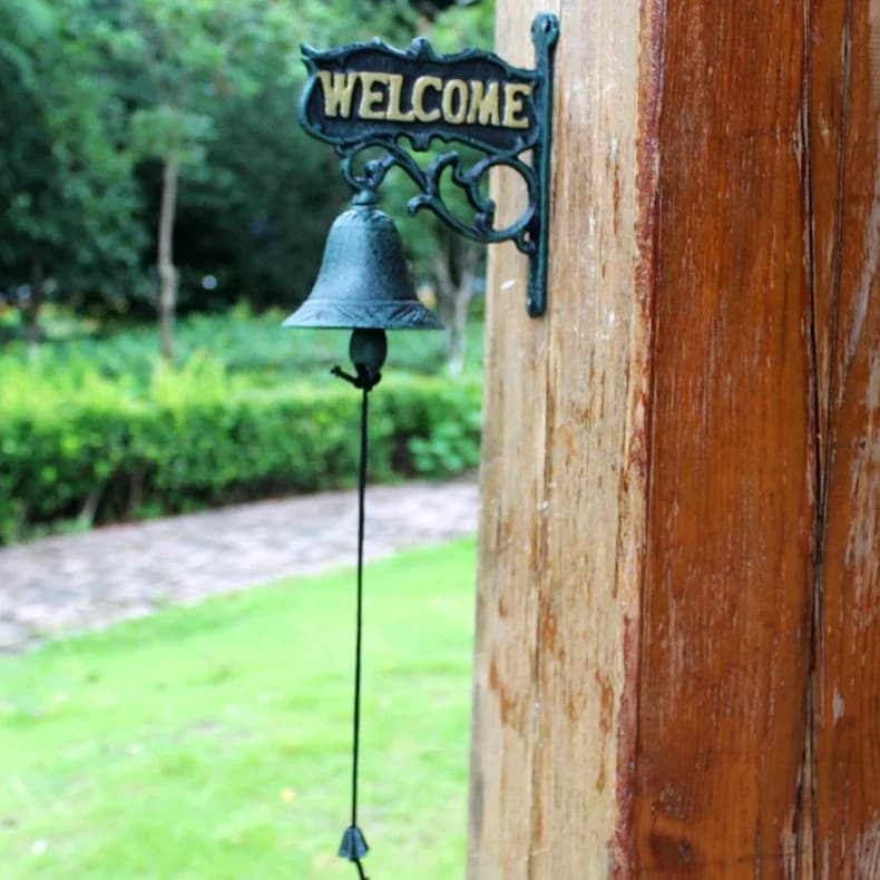 Nordic Country Retro Double-Sided Door Plates Welcome Hand Bell Cast Iron Wrought Outdoor Decorative Doorbell