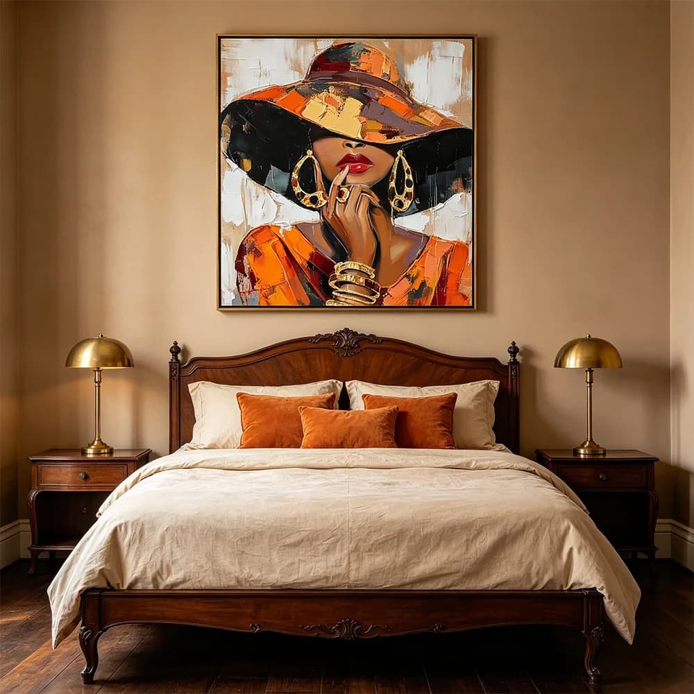 Wall Art Canvas Painting Fashionable Hat Women Art Posters and Prints Wall Pictures for Living Room Hallway Home Decor Gift