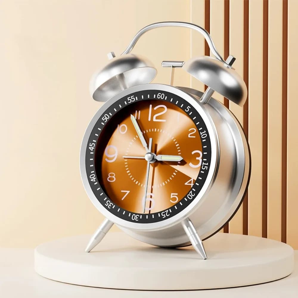 Silent Twin Bell Alarm Clock Metal Frame Retro Bedroom Alarm Clock with Night Light Fall-resistant Loud Alarm Clock Living Room