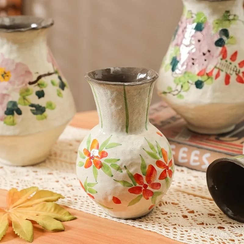 Ceramic Vase Premium Chinese Home Living Room Flower Arrangement Retro Ornament Painted Handmade Flower Pot Floreros Altos