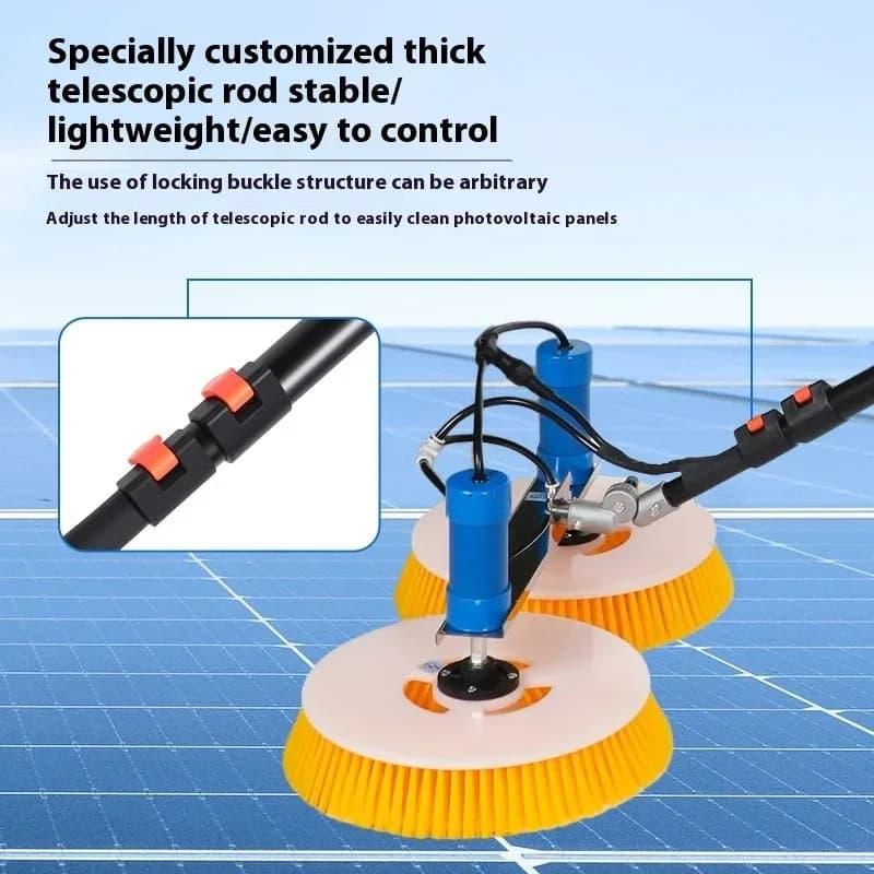 7.5M Double Head Solar Panel Cleaning Robot Water Powered Rotating Brush Machine for Photovoltaic Plate Maintenance