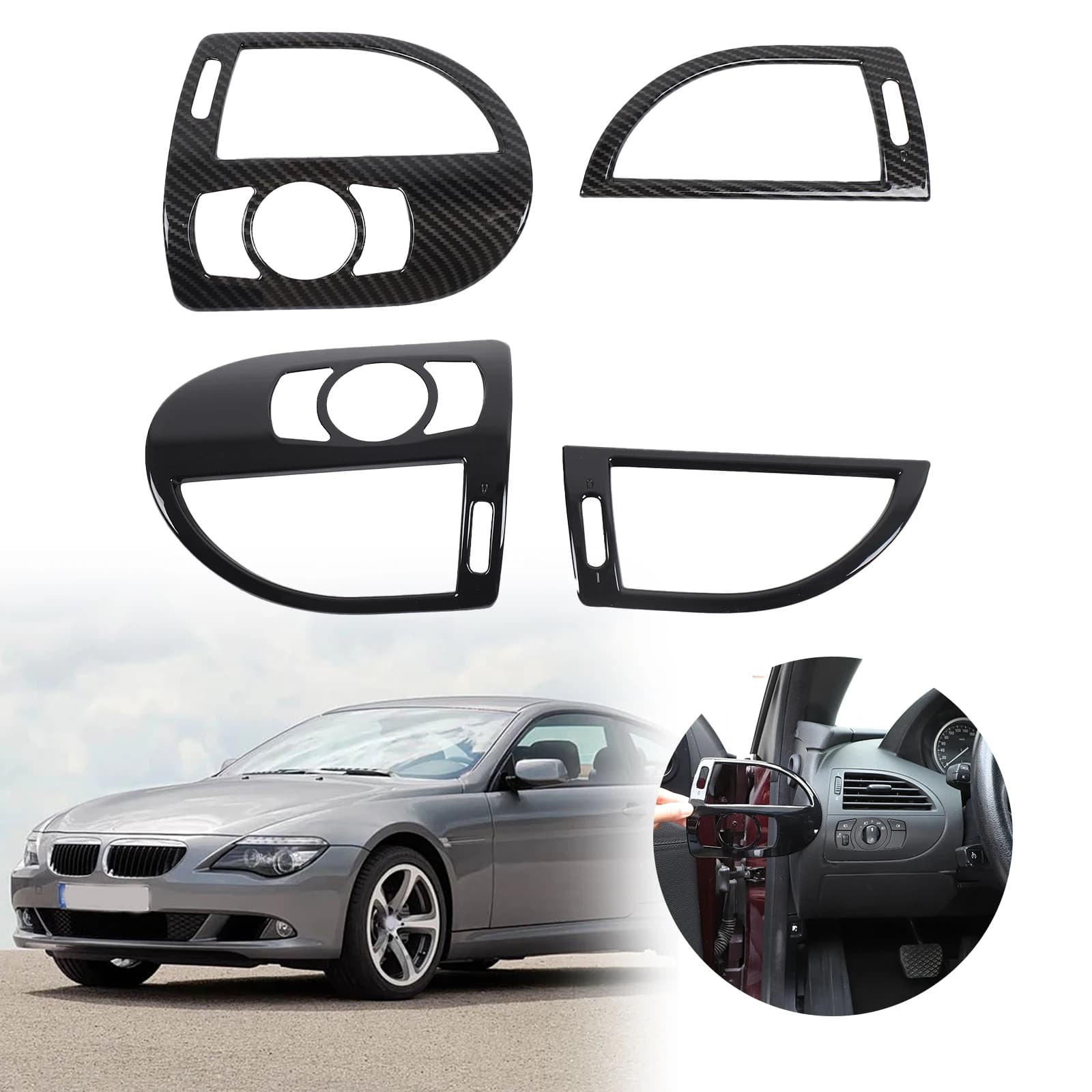 2Pcs Car Carbon Fiber Style Side Air Conditioning Vent Cover Trim Frame Stickers  For BMW 6 Series E63 E64 2004-2009