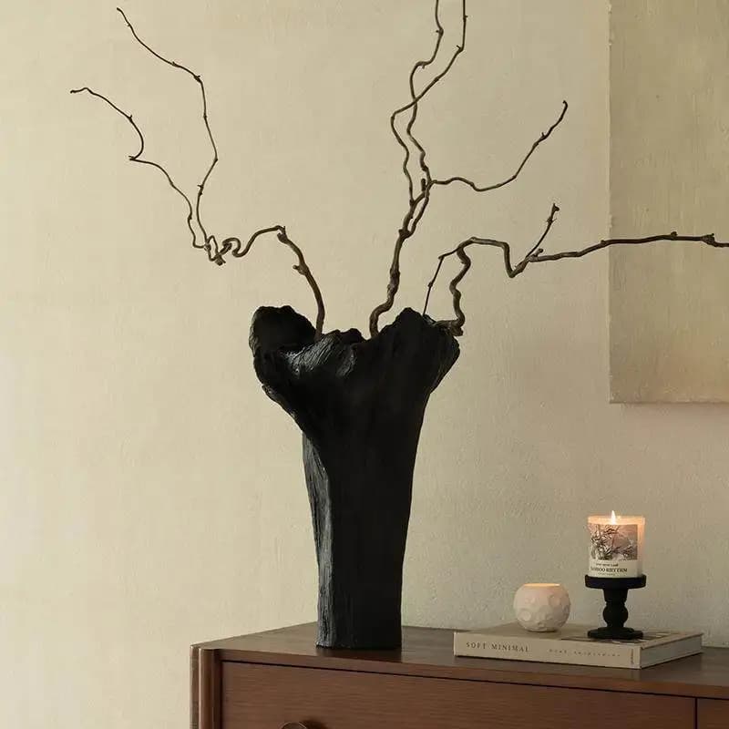 Wabi-Sabi Style Resin Vase Ornaments Home Dried Flower Container Vintage Flower Pot for Living Room Floral Arrangement Display