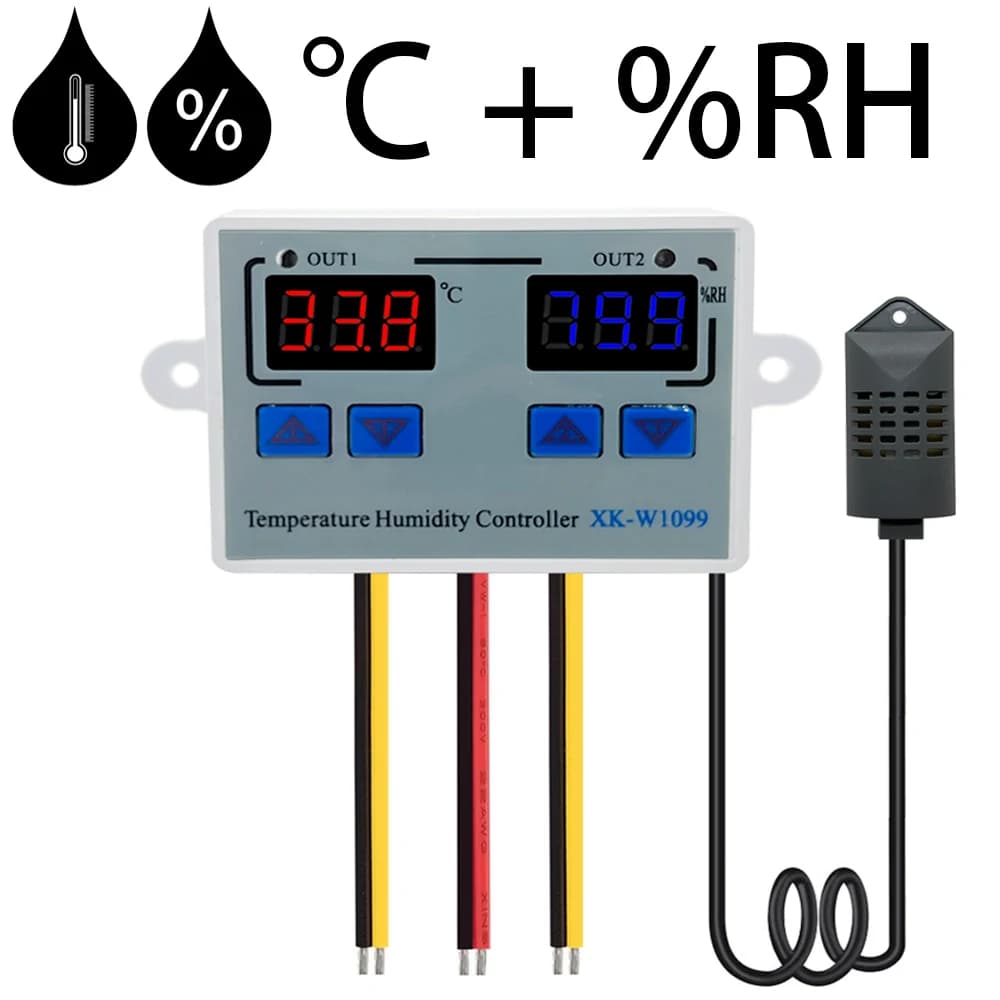 W1099 Dual Display Digital Temperature Humidity Controller 110-220V Thermostat Humidistat Regulator Incubator