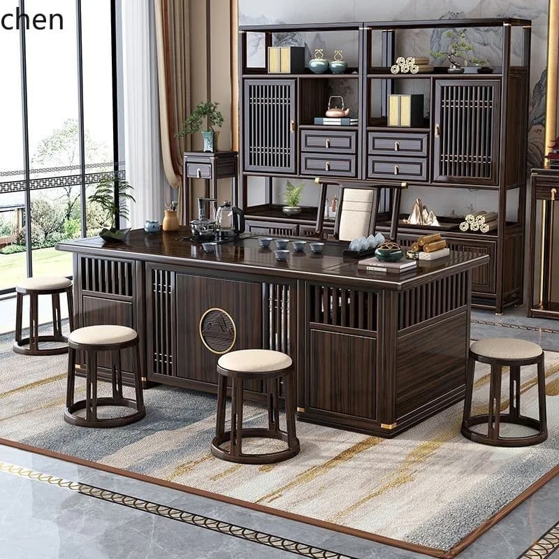 Solid Wood Tea Table and Chair Set One Table Five Chairs Office Tea Table