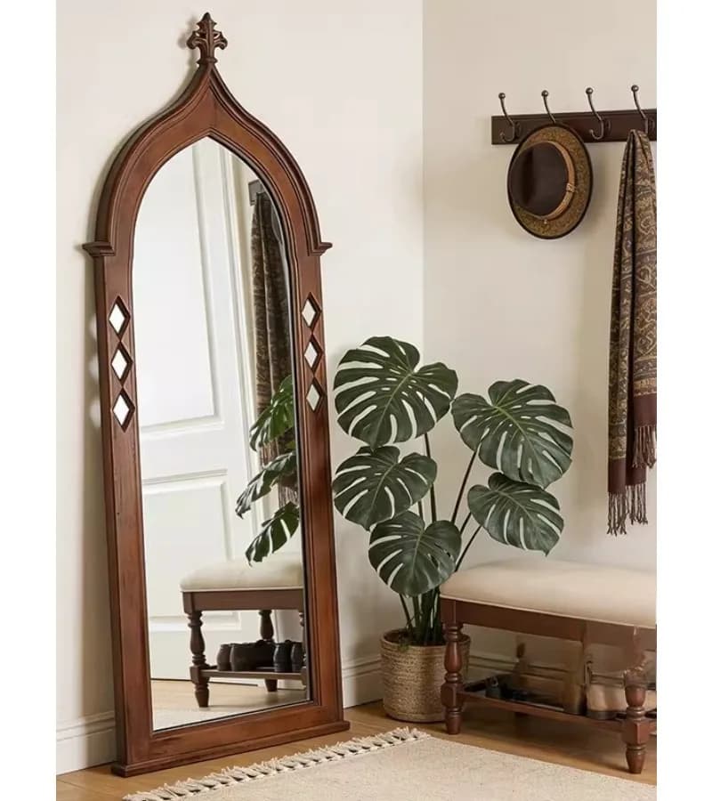 American retro arched floor mirror Chinese living room wall-mounted full-length mirror