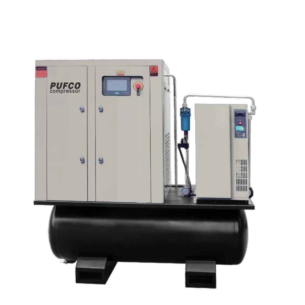 Stationary Lubricated Screw Air Compressor with Air Tank 220V 50/60Hz 5.5Kw 7.5Hp Motor & Engine Air Cooled